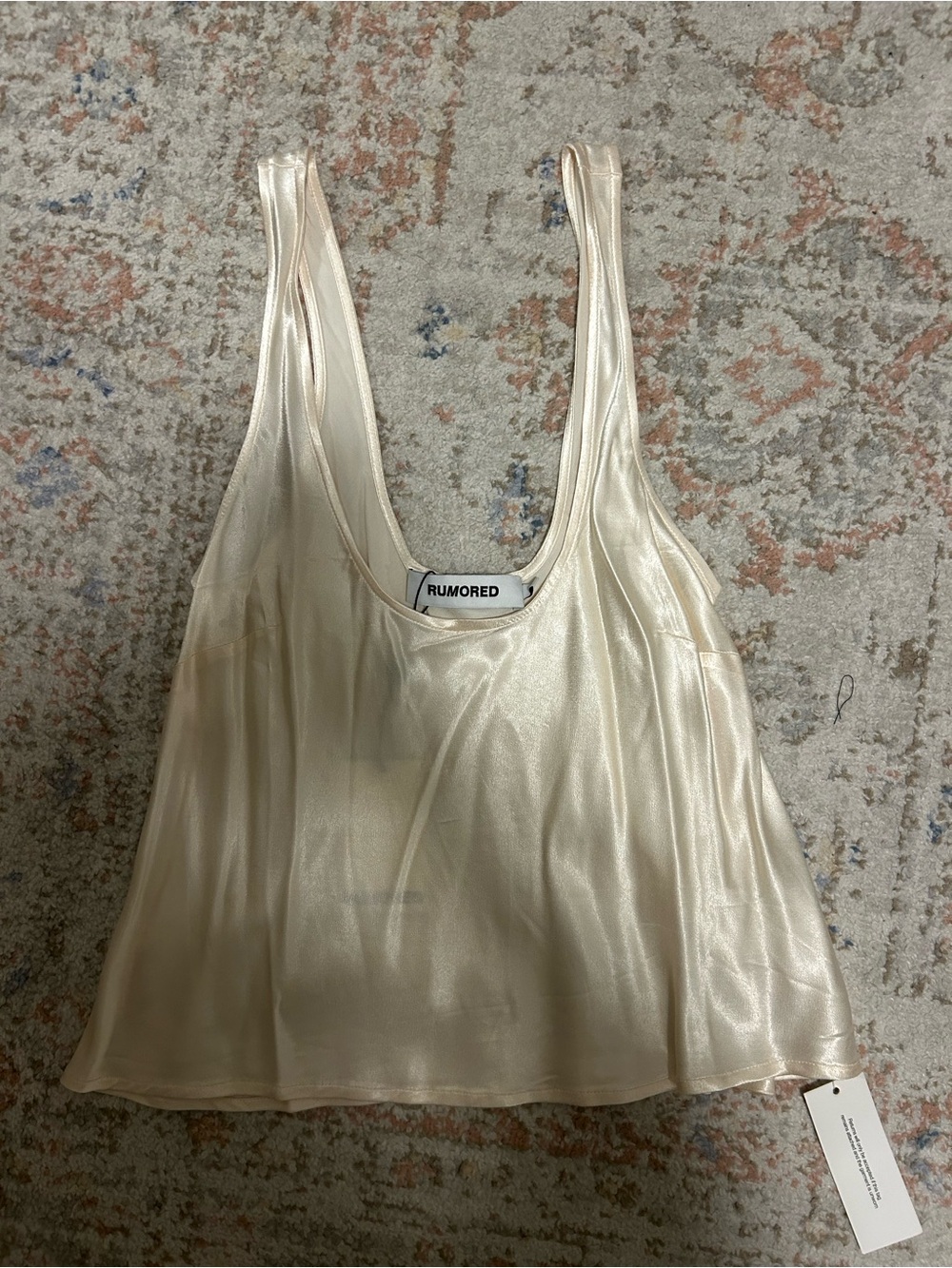 Rumored Cream Satin Scoop Neck Tank Top